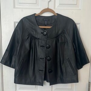 Context Black Leather Jacket with Boxy Fit